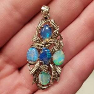 Vintage Australian Opal 14K White Gold Pendant